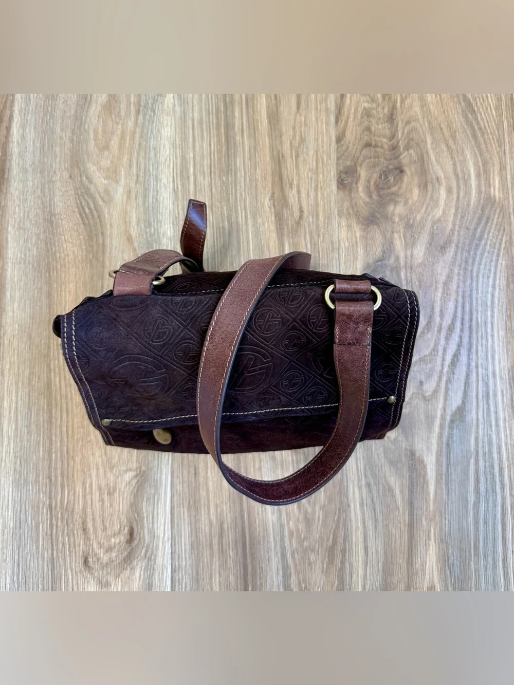 Francesco Biasia Embossed Brown Leather Shoulder Crossbody Bag